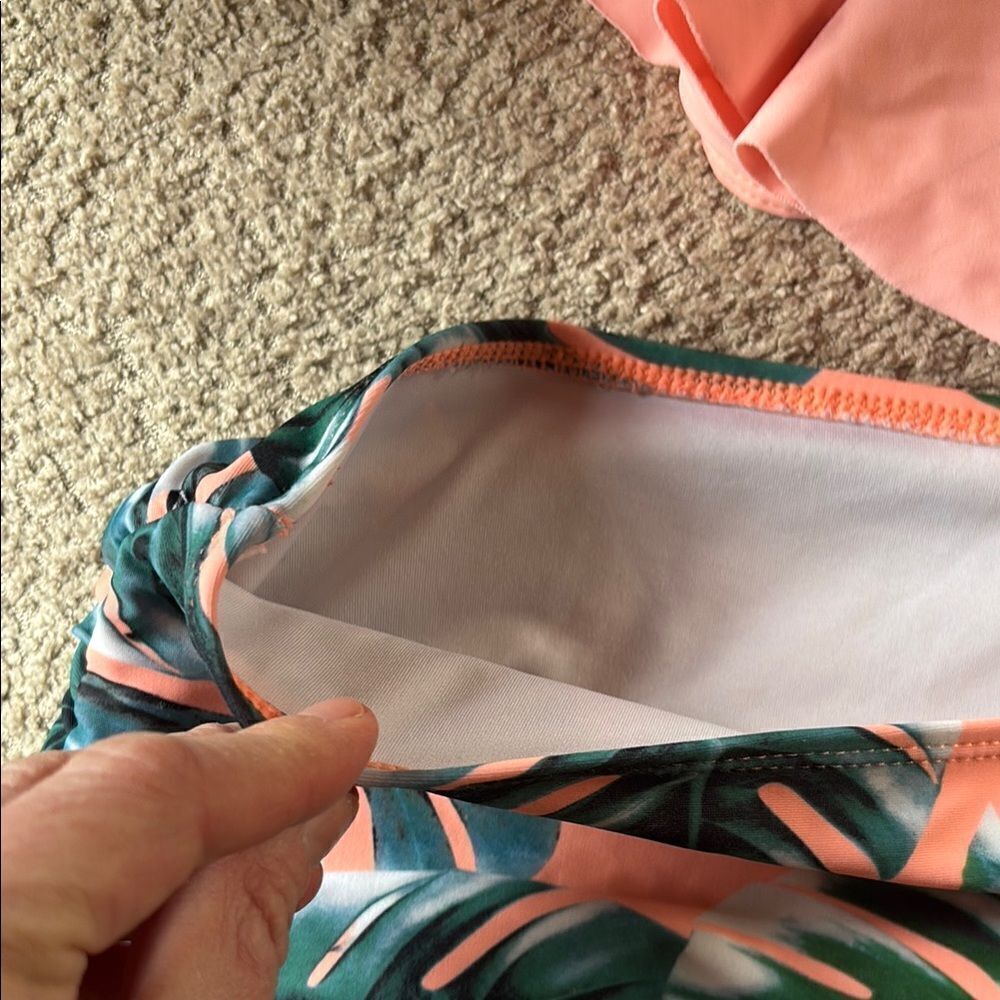 Pink Ruffle Bikini with Tropical Leaf Print - Picture 13 of 15